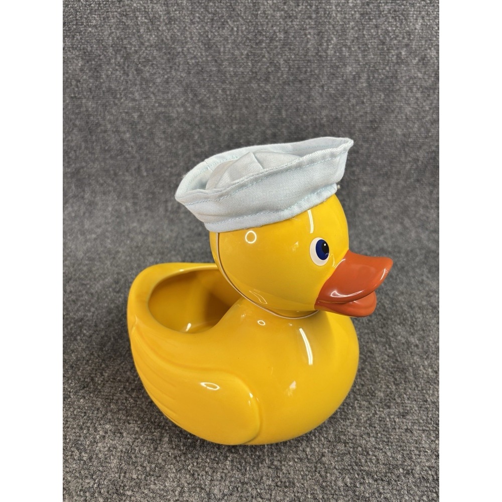 Teleflora Large Yellow  Ceramic "Rubber Duck" With Hat Planter/Vase